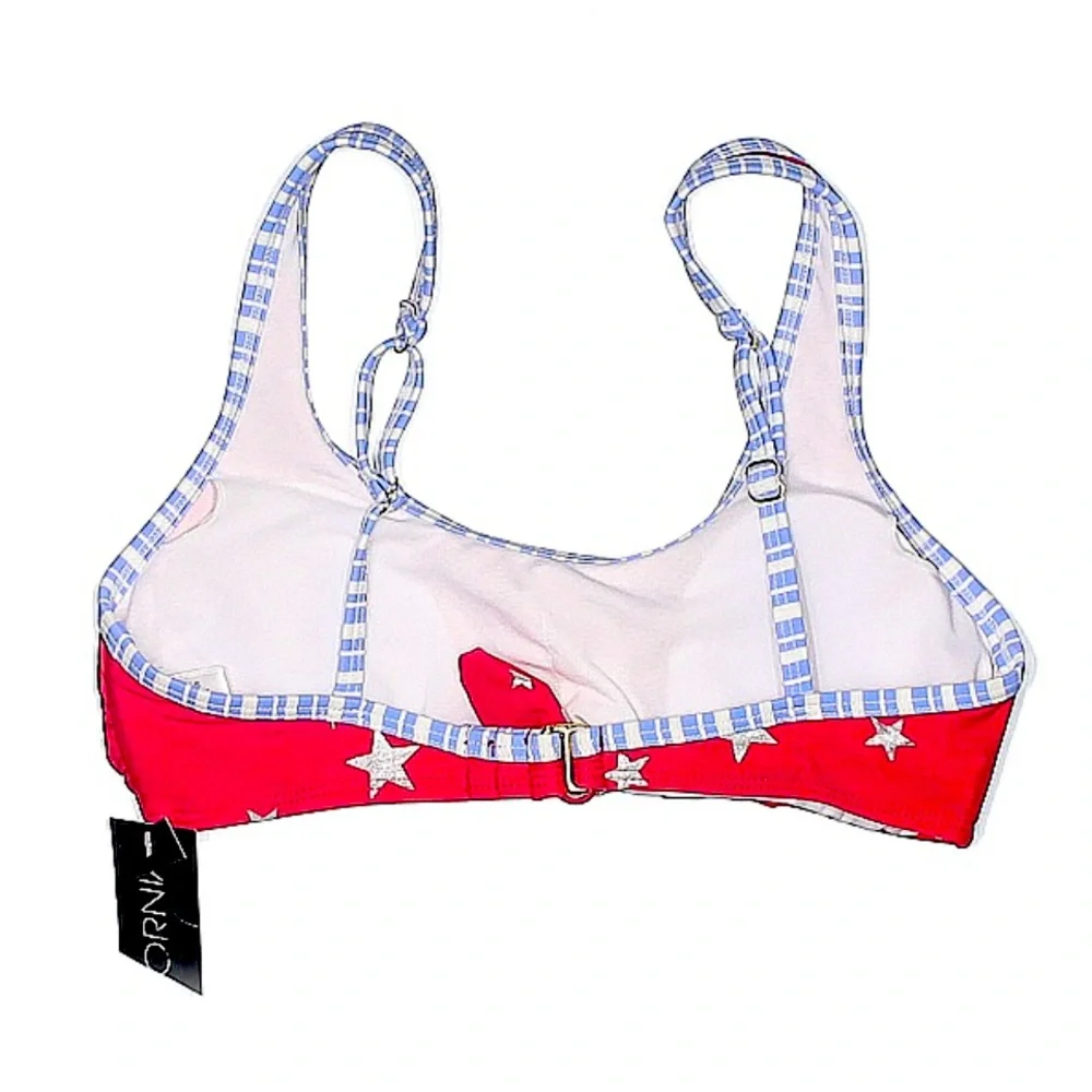 CALIFORNIA WAVES Red Stars Swim Top Large Patriotic Padded
